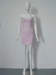 Élégante robe bandage rose clair sans bretelles pour soirée et club tendances