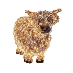 Luminous straw-effect Highland cow night light for Christmas garden decoration ornament