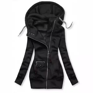 Women Slim Fit Asymmetric Zipper Hoodie Jacket Spliced Drawstring Hooded Sweatshirt Long Sleeve Autumn Winter Outwear