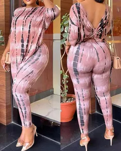 High-stretch 2-piece yoga set with tie-dye print, backless twist top and leggings