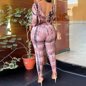 Back detail of women's pink tie-dye two-piece yoga set with high-waist leggings