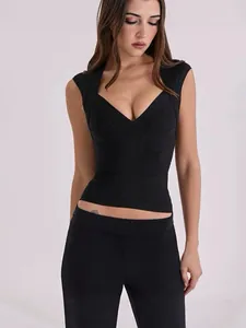 Débardeur bandage sexy à col en V profond pour femme, sans manches et ajusté