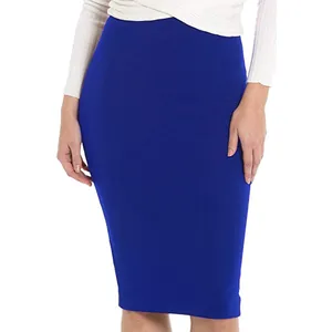 Detailed view of royal blue high waist pencil skirt, professional bodycon office style