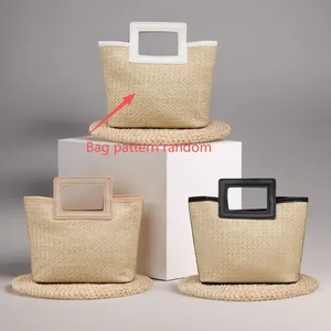 Women's Fashion Woven Handbag PU Leather Straw Look Tote Bag With Hollow Handle Crossbody Bag For Daily Vacation Casual Summer Handbag