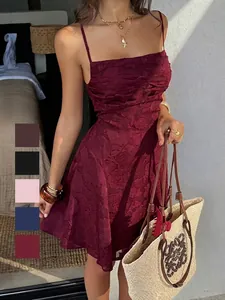 Abito Mini da Donna Elegante Y2K con Spalline Sottili Jacquard Floreale Senza Maniche a Linea ad A Abito da Festa Estivo