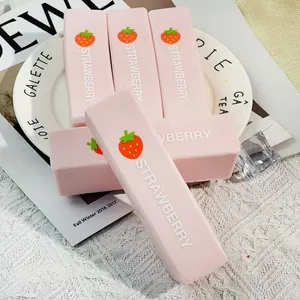 Detailed view of pink strawberry butter stick squishy toys with soft slow rebound texture