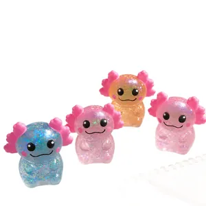 Jouets squishy axolotl pailletés mignons pour le stress, quatre figurines colorées.
