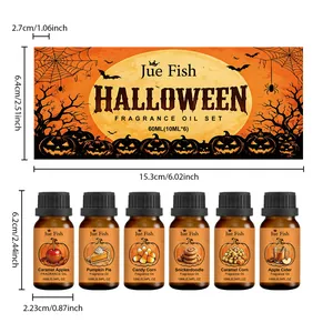 Dimensiones detalladas del set de aceites fragantes de Halloween con seis frascos de 10ml