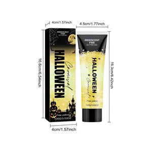 Pale yellow Halloween iridescent fine glitter gel for face and body makeup, 100g tube