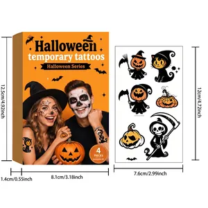 Detailed dimension map of Halloween temporary tattoos with pumpkin and cat designs.