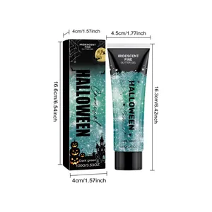 Detailed dimension view of Halloween dark green iridescent fine glitter gel 100g tube
