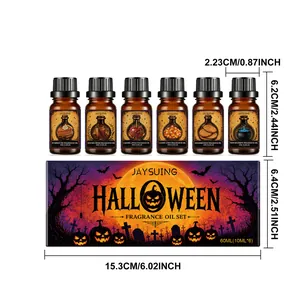 Set de regalo de aceites aromáticos de Halloween con dimensiones detalladas de envases