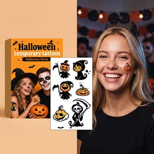 Halloween Temporary Tattoo Stickers Set Pumpkin Skeleton Black Cat Cartoon Waterproof Skin-Friendly 4 Pieces Set Party Decor