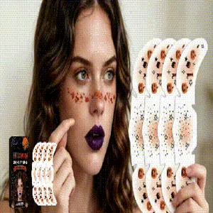 Halloween pumpkin face tattoo stickers set showing realistic skin-friendly makeup effects