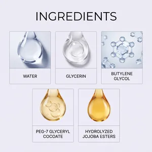 Detailed ingredient view for sticker cleaning spray including water and jojoba esters