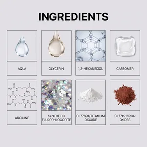 Detail view of cosmetic ingredients including Aqua and Glycerin for glitter gel