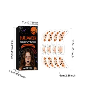 Halloween pumpkin temporary tattoos 4 piece set shown with specific size dimensions