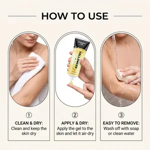 Step-by-step application instructions for Halloween pale yellow face and body glitter gel