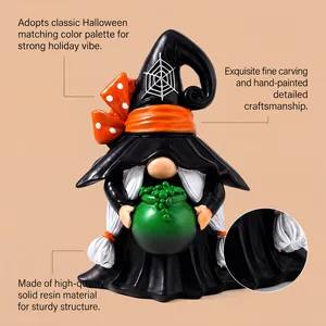 Halloween gnome figurine made of resin with hand-painted details and witch hat