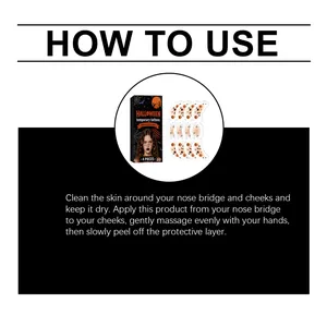 Instruction guide showing how to use these Halloween pumpkin temporary facial tattoos