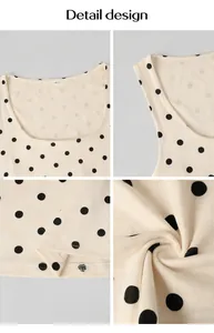 Détails du débardeur à pois crème montrant les coutures et la texture du tissu doux