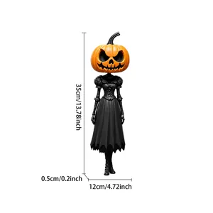 Vista detallada de las dimensiones de un adorno de acrílico de calabaza de Halloween