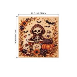 Detailed view of Halloween skeleton drummer diamond painting measuring 8.07 inches