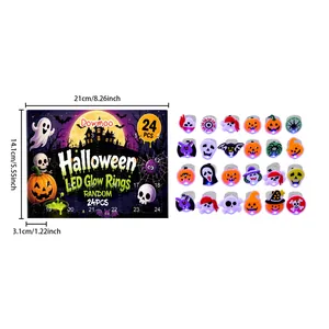 Abmessungen und komplettes Set mit 24 Halloween-LED-Leuchtringen mit Gruselmotiven