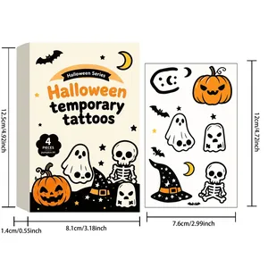 Product dimension guide for Halloween temporary tattoos including box and sticker sheet size