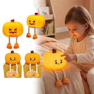 Funny Halloween pumpkin night light with dangling legs for cozy children's bedroom decor