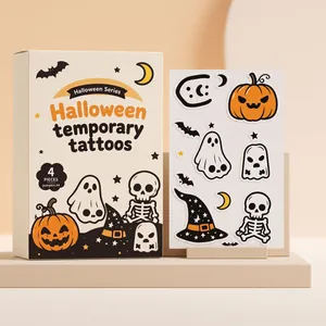 Halloween Temporary Tattoo Stickers Pumpkin Ghost Skeleton Bat Pattern Cartoon Face Art Party Body Decorations Stickers