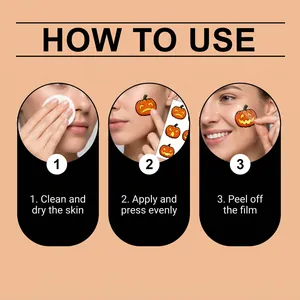 Step-by-step instruction guide for applying Halloween pumpkin temporary face tattoo stickers