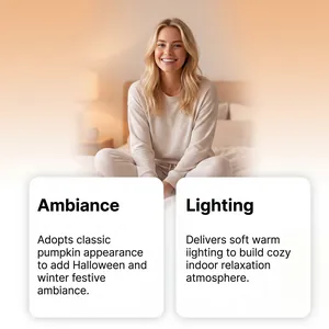 Lifestyle detail showing warm lighting and festive ambiance of a pumpkin night light