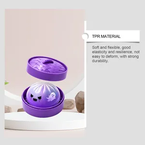 Detail of Halloween purple ghost baozi squishy toy showing TPR material features and resilience