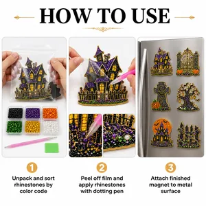 Schritt-für-Schritt-Anleitung für DIY Halloween Geisterhaus Diamantmalerei Magnete Set