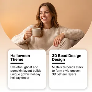 Detailed info on 3D bead Halloween DIY painting with skeleton and pumpkin themes