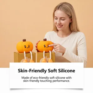 Detailed view of the soft skin-friendly silicone texture on a cute pumpkin night light.