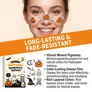 Detailed view of Halloween temporary tattoos with vibrant pumpkin and ghost patterns