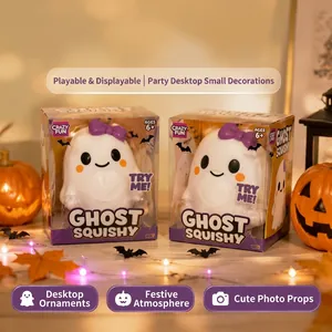 Δύο παιχνίδια ghost squishy Crazy Fun με μοβ φιόγκους σε κουτιά για το Halloween