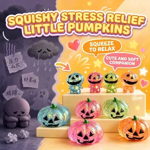 Jouets anti-stress citrouille d'Halloween à paillettes colorées en plusieurs couleurs.