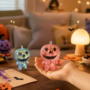 Halloween Pumpkin Squishy Toy Stress Relief Sensory Jack-O-Lantern Glitter Filled Fidget Toy Soft Maltose Pumpkin Head For Party