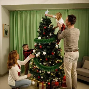 2m green fluffy Christmas tinsel garland used for decorating a festive family tree