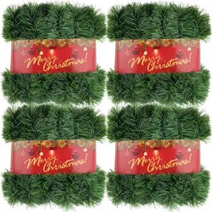 Set of 4 green 2m Christmas tinsel garlands for festive holiday party decorations.