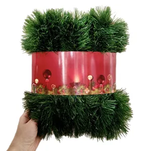 2m green Christmas tinsel garland with red festive wrapper for holiday home decoration