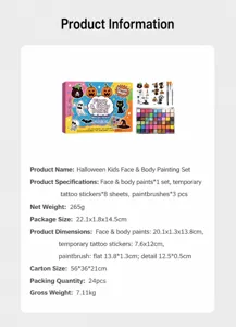 Specifiche tecniche dettagliate per il kit di pittura viso e corpo di Halloween per bambini