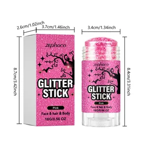 Detaillierte Ansicht des rosa Halloween-Glitzersticks mit Maßen und Verpackung