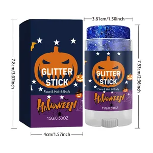 Blauwe Halloween glitterstick voor gezicht en lichaam 15g met afmetingen