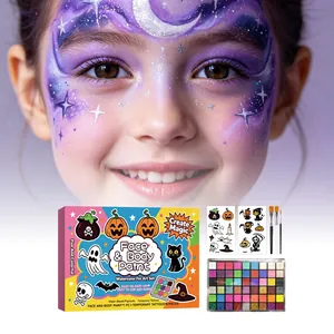 Kit pittura viso e corpo Halloween per bambini con tavolozza 42 colori e tatuaggi