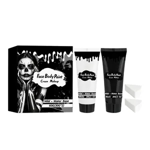 Set de pintura facial y corporal para Halloween con crema blanca y negra y esponjas