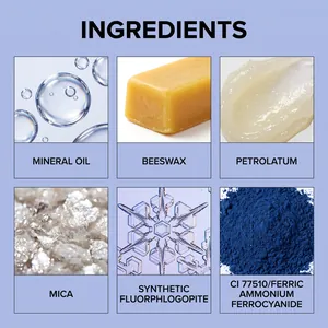 Ingredienti dello stick trucco blu brillante con cera d'api, petrolato e olio minerale.
